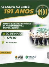 AVISO DE PAUTA: Apresentação da Banda de Música PM homenageia a cantora Eliane em Comemoração ao Aniversário de 191 anos da Corporação