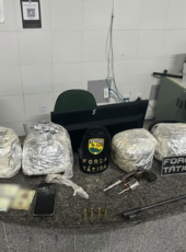 PMCE prende duas pessoas e apreende 5 kg de skunk e armas de fogo em Quixelô